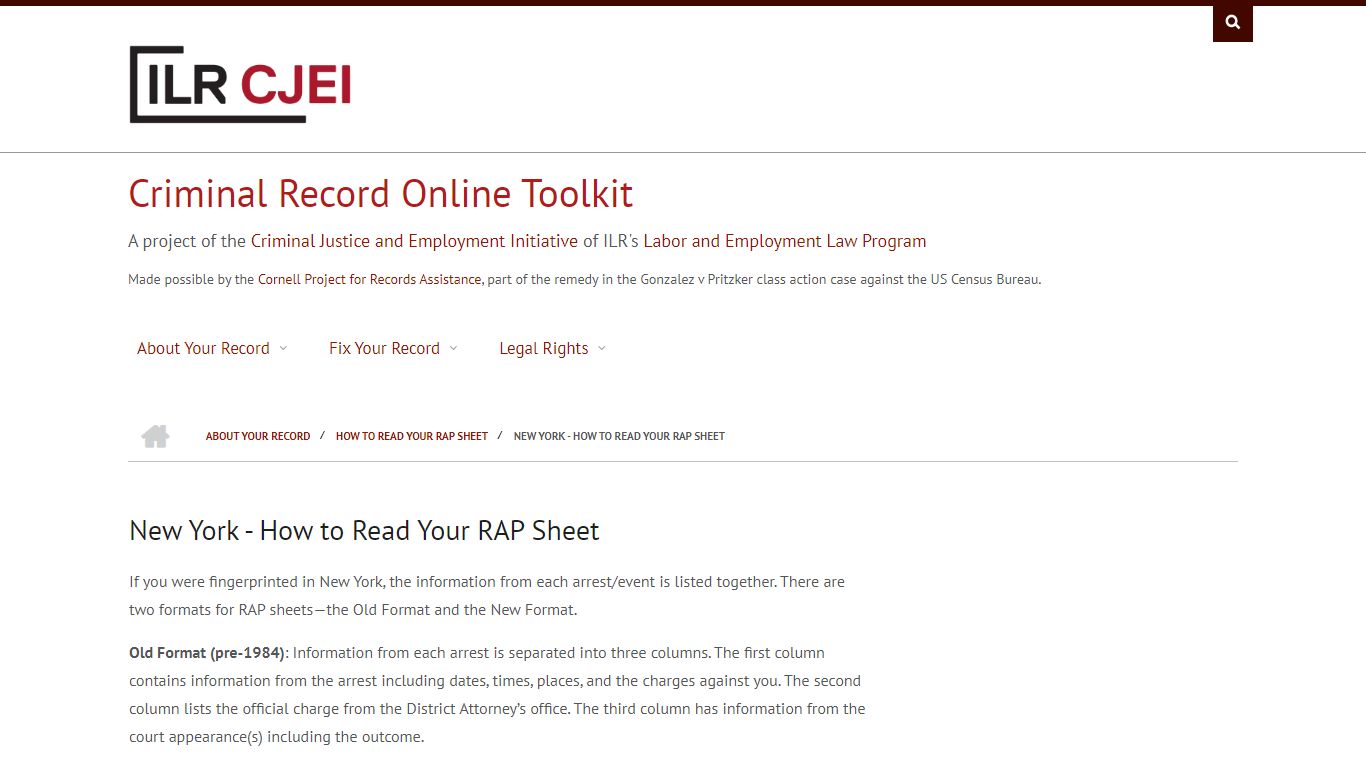 New York - How to Read Your RAP Sheet - Cornell University